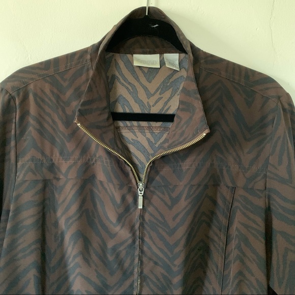 Chico's Jackets & Blazers - Chico’s Animal Print Brown and Black Zip Front Casual Blazer Size Large